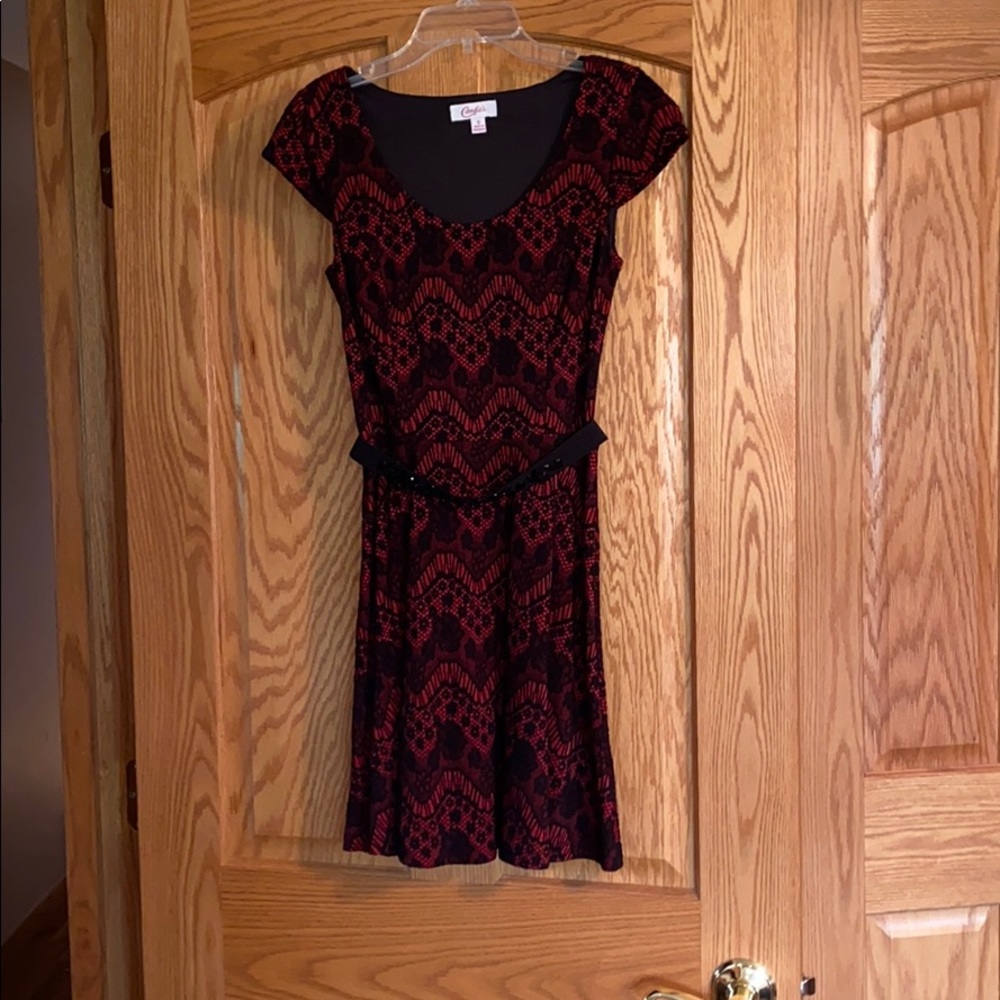 Black and red fit and flare dress
